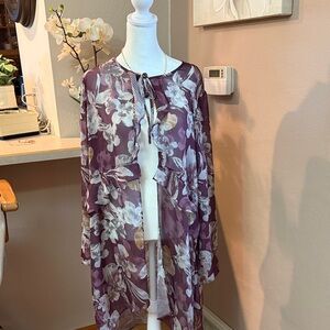 LOGO by Lori Goldstein Purple Floral Cardigan